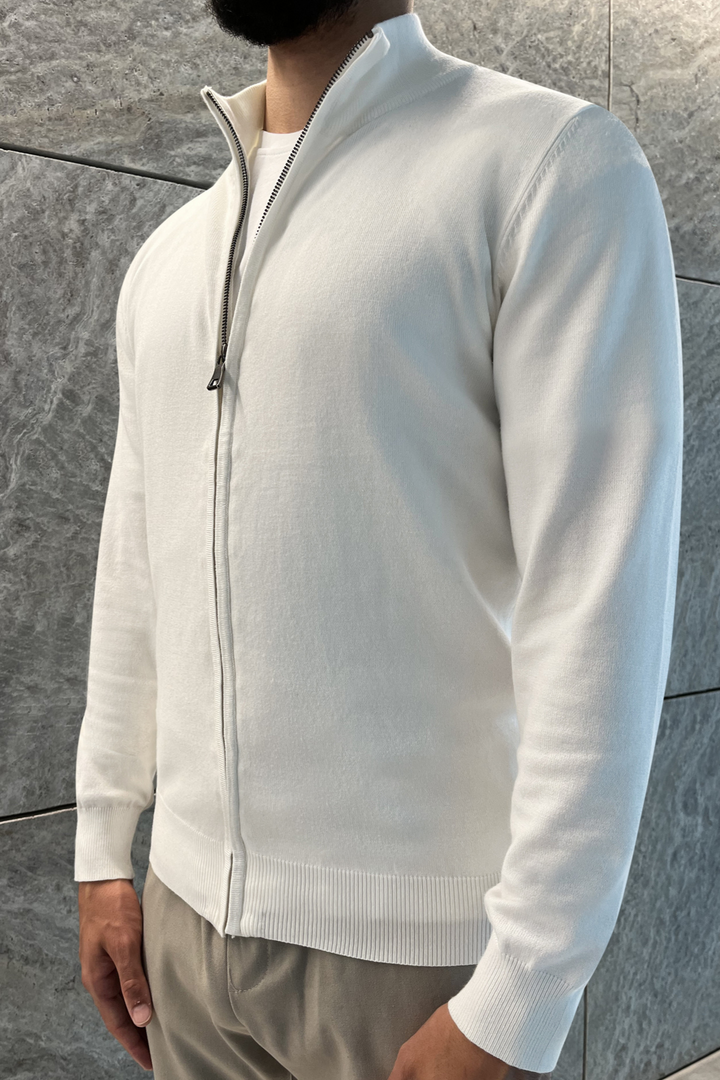 Luma Full Zip Sweater - Wit