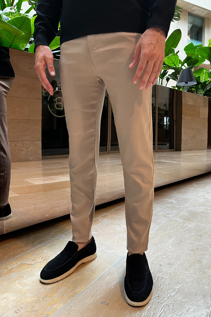 Milan Stretch Pantalon (Slim fit) - Beige