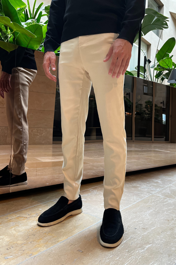 Milan Stretch Pantalon (Slim fit) - Cream