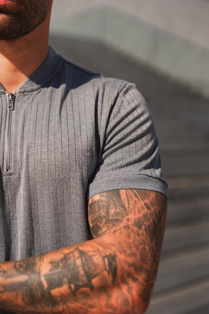 Enza Zipped Polo - Grey