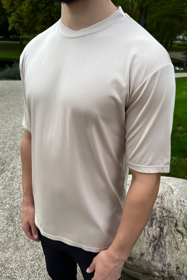 Mercerised Gloss T-Shirt - Beige